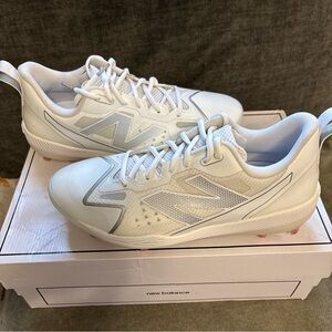 New Balance White and Gray Softball cleats